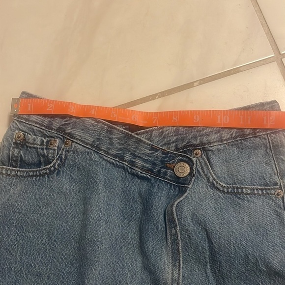 Aeropastale Y2K High-Waisted Wrap Denim Skirt raw hem - Picture 9 of 11